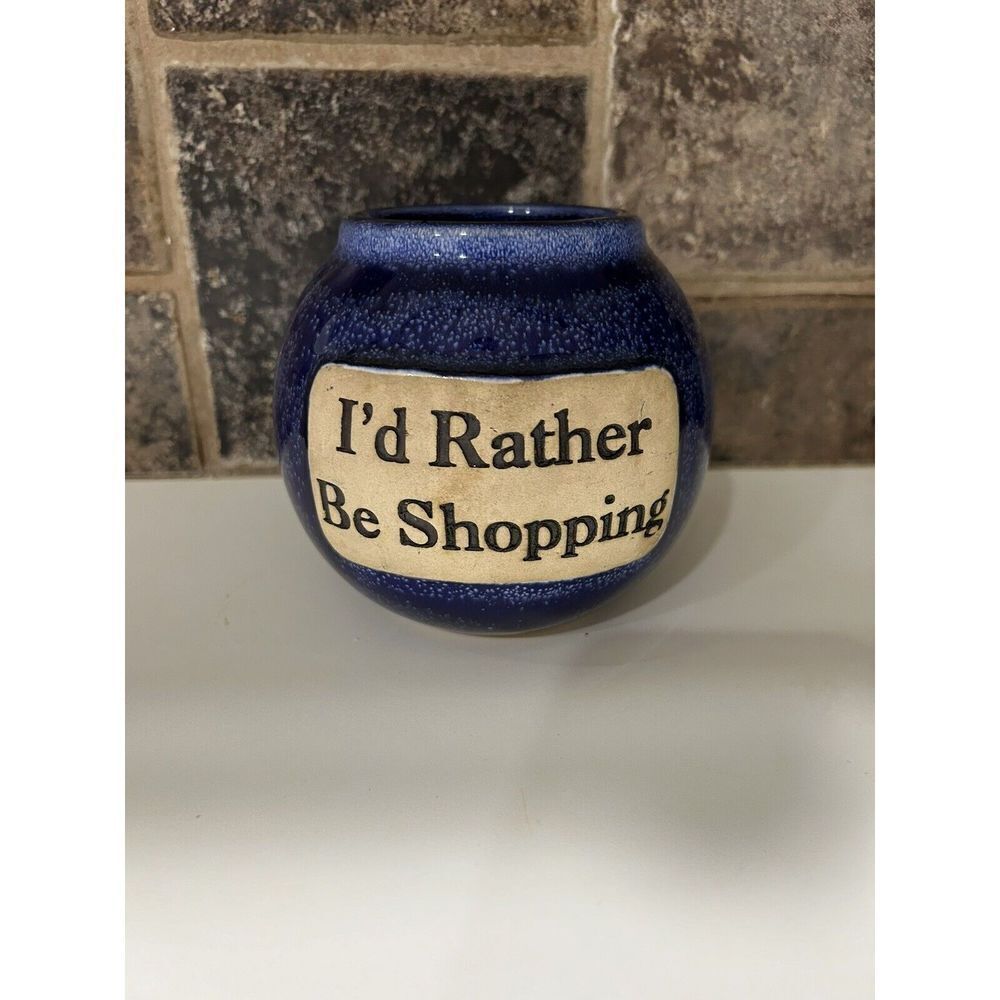 Handmade I'd Rather Be Shopping Decorative Ceramic Pot Jar Planter